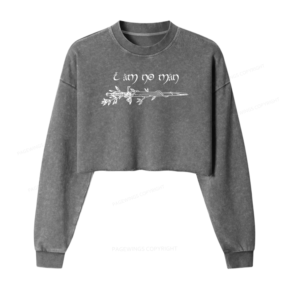 Pagewings I Am No Man Women Washed Crop Sweatshirt