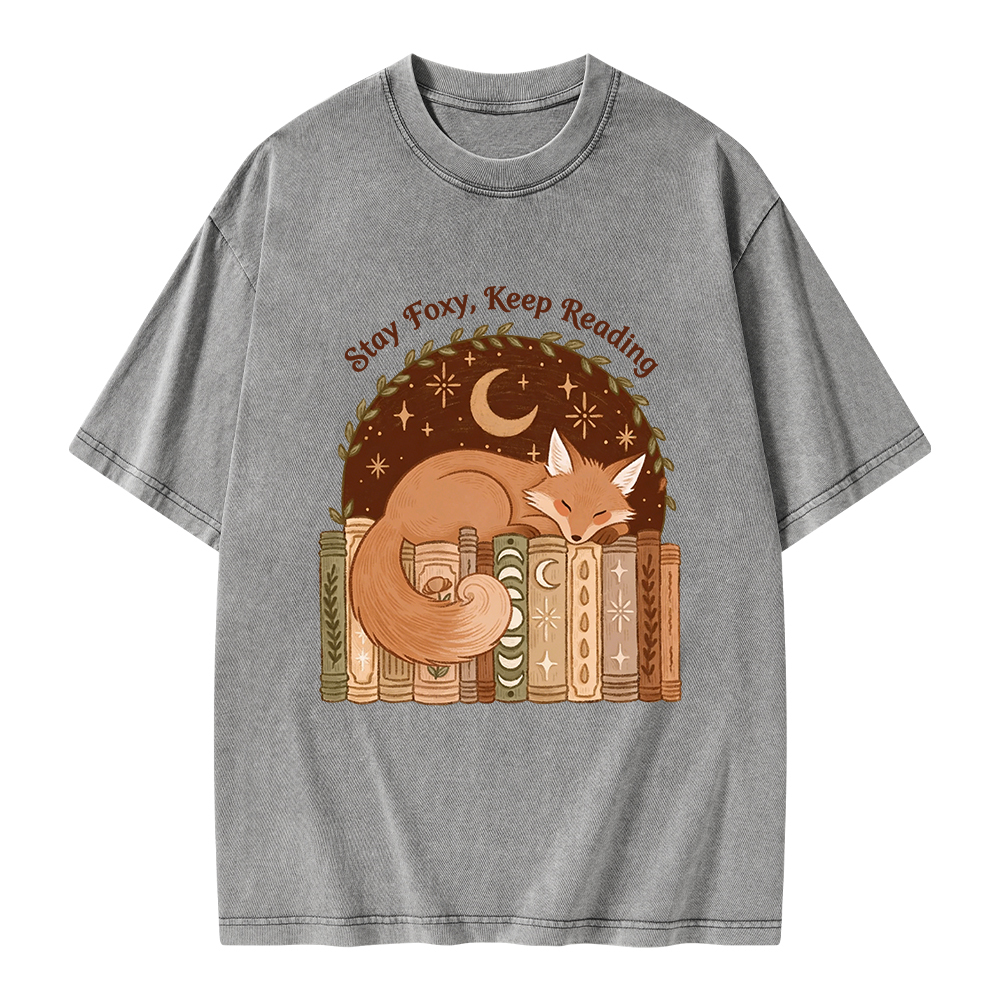 Pagewings Stay Foxy Keep Reading Unisex Washed T-shirt