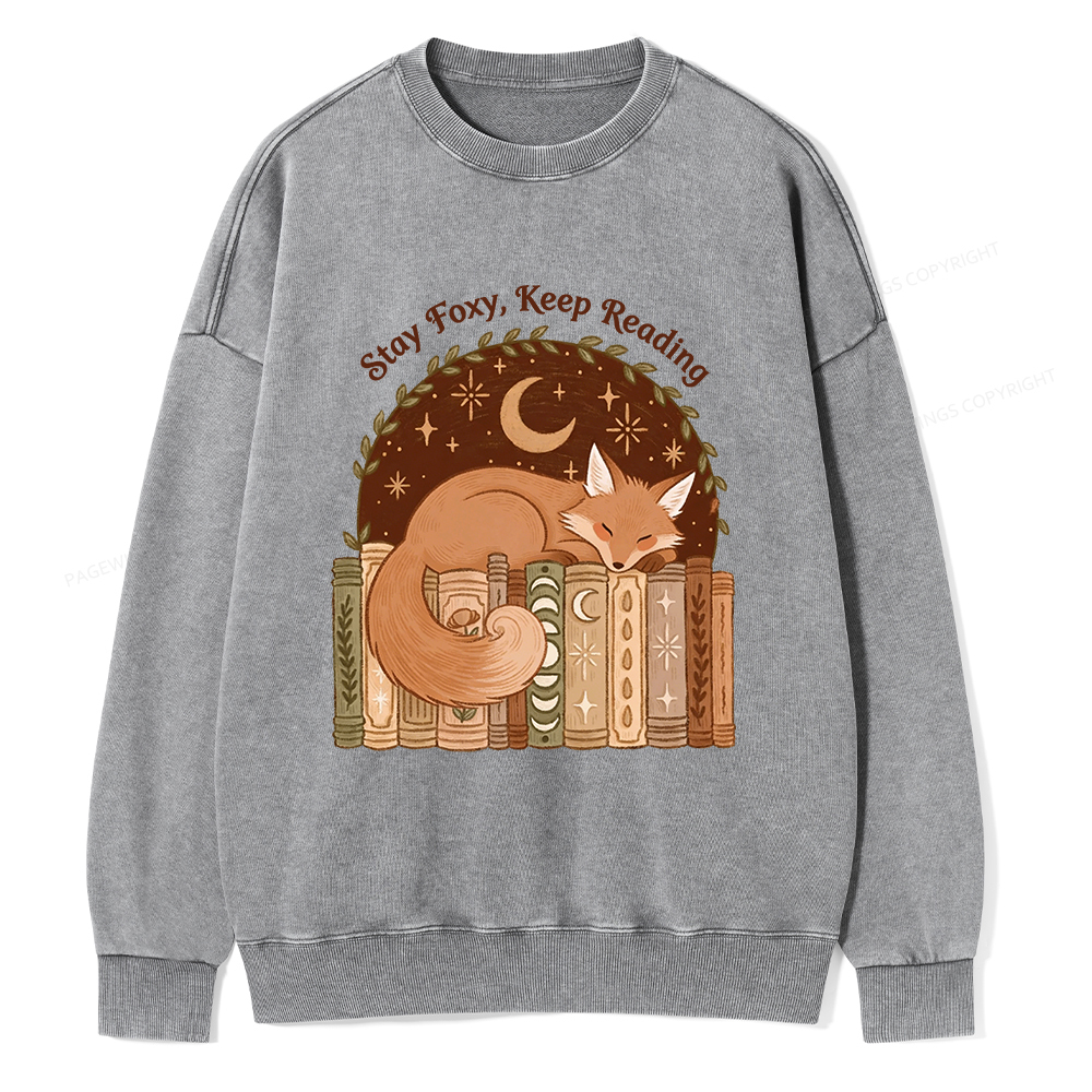 Pagewings Stay Foxy Keep Reading Unisex Washed Sweatshirt