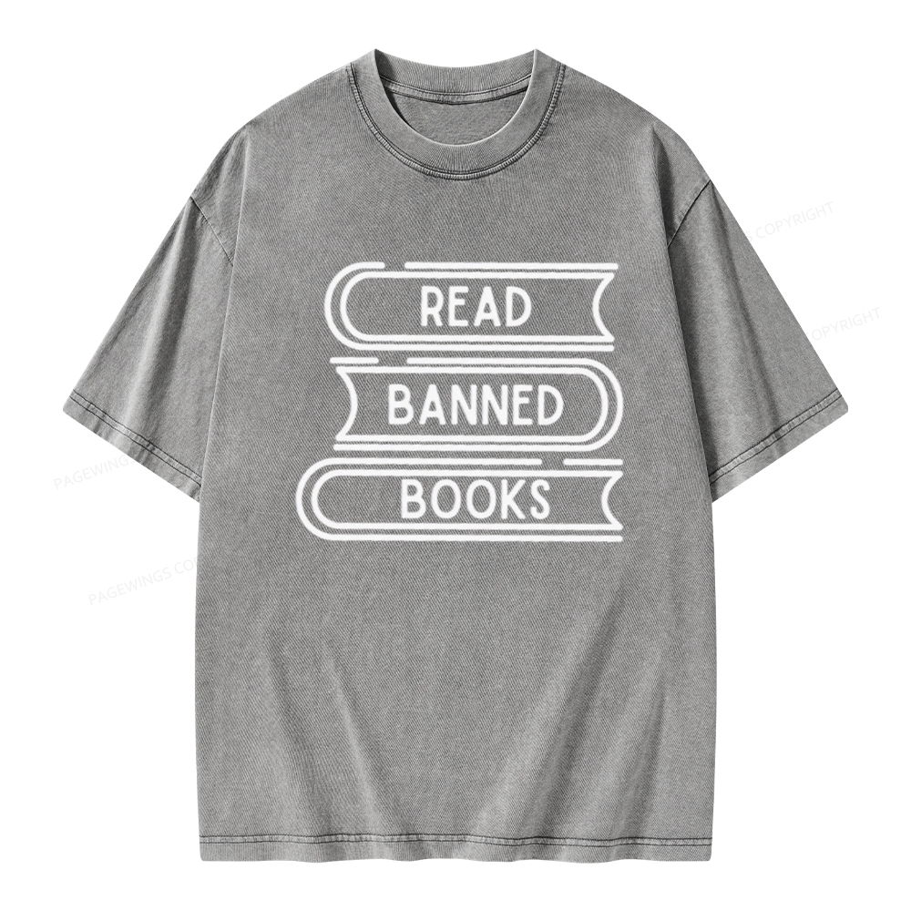 Pagewings Read Banned Books Stack Unisex Tee Unisex Washed T-shirt