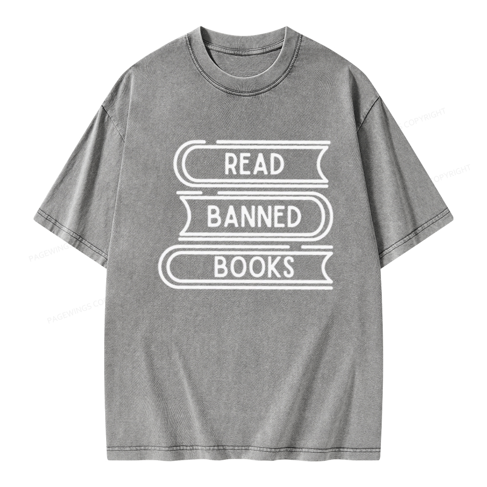 Pagewings Read Banned Books Stack Unisex Tee Unisex Washed T-shirt