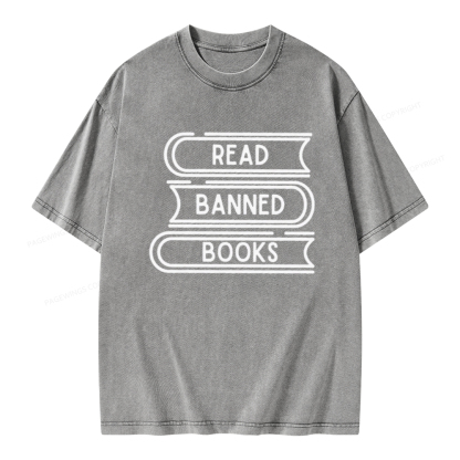 Pagewings Read Banned Books Stack Unisex Tee Unisex Washed T-shirt
