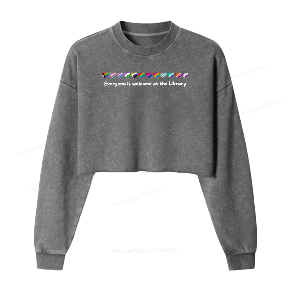 Pagewings Everyone Is Welcome At The Library Women Washed Crop Sweatshirt