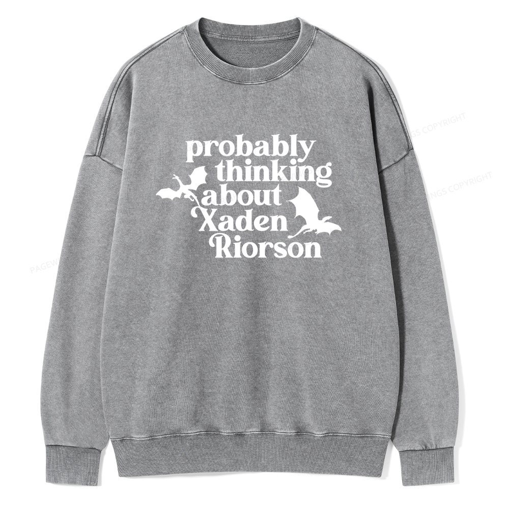Pagewings Probably Thinking About Xaden Riorson Unisex Washed Sweatshirt