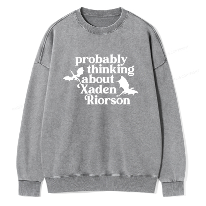 Pagewings Probably Thinking About Xaden Riorson Unisex Washed Sweatshirt