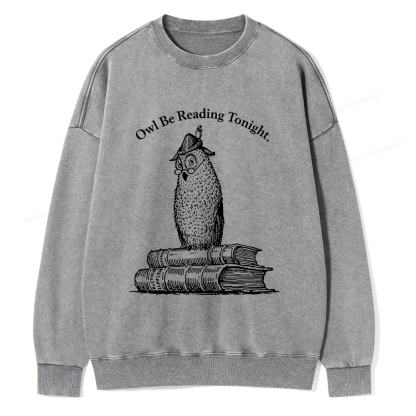 Pagewings Owl Be Reading Tonight Unisex Washed Sweatshirt