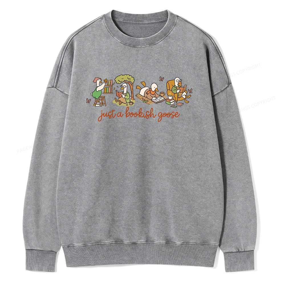 Pagewings Just a Bookish Goose Unisex Washed Sweatshirt