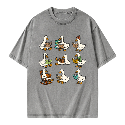 Pagewings Cute Goose Reading Unisex Washed T-shirt
