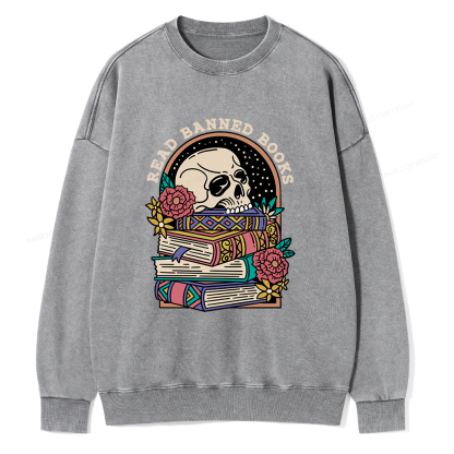 Pagewings Read Banned Book Floral Unisex Tee Unisex Washed Sweatshirt