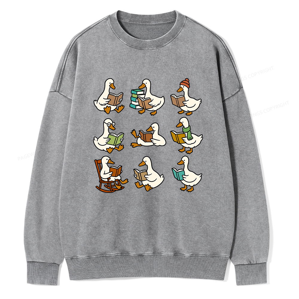 Pagewings Cute Goose Reading Unisex Washed Sweatshirt