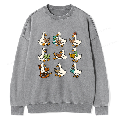 Pagewings Cute Goose Reading Unisex Washed Sweatshirt