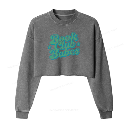 Pagewings Book Club Babes Women Washed Crop Sweatshirt