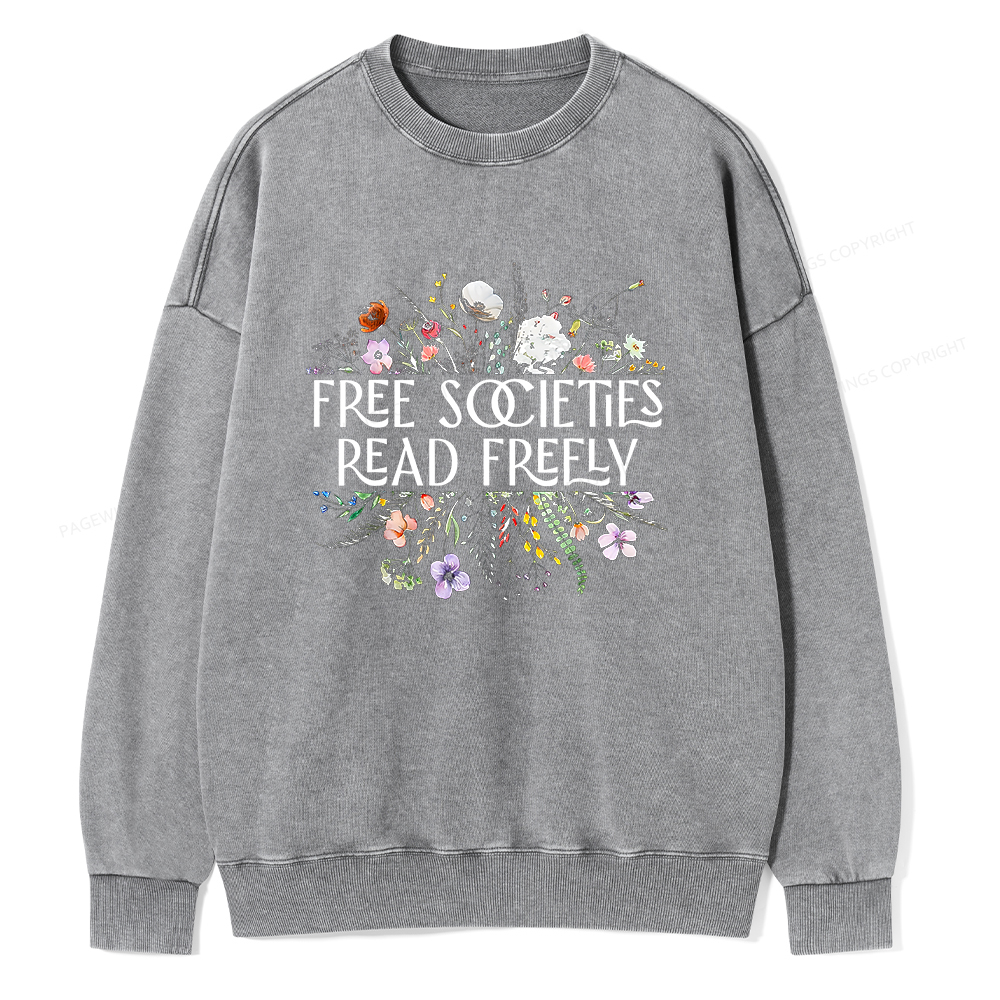 Pagewings Free Societies Read Freely Unisex Washed Sweatshirt