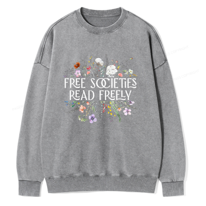 Pagewings Free Societies Read Freely Unisex Washed Sweatshirt