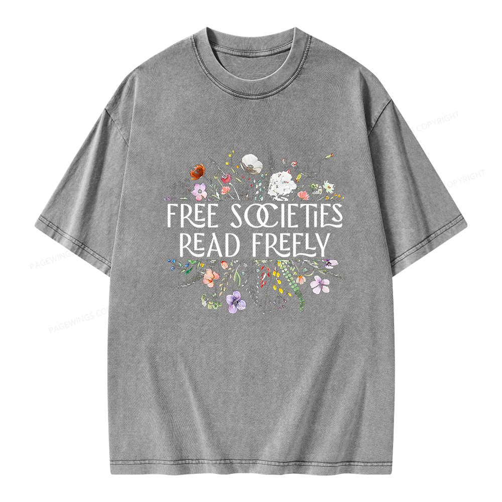 Pagewings Free Societies Read Freely Unisex Washed T-shirt