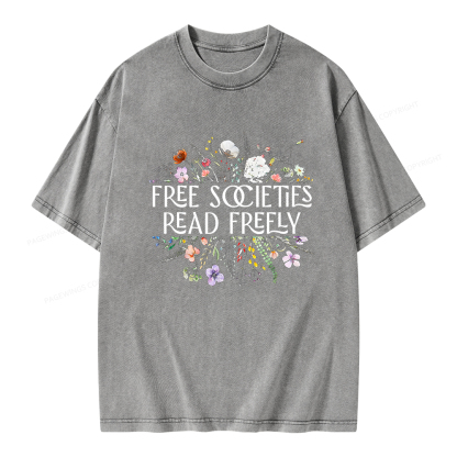 Pagewings Free Societies Read Freely Unisex Washed T-shirt