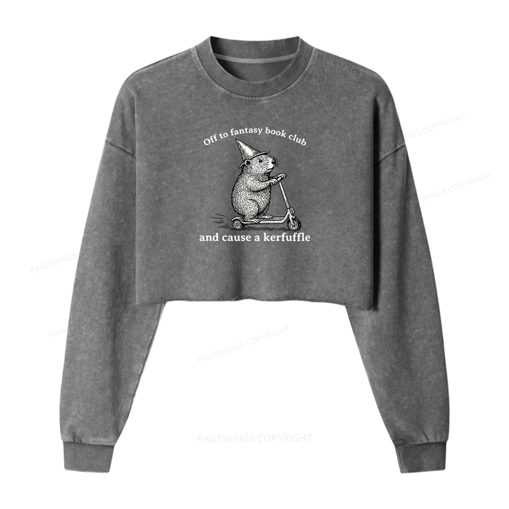 Pagewings Off To Fantasy Book Club Women Washed Crop Sweatshirt