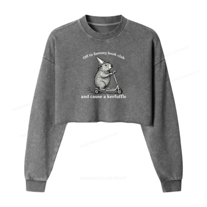 Pagewings Off To Fantasy Book Club Women Washed Crop Sweatshirt