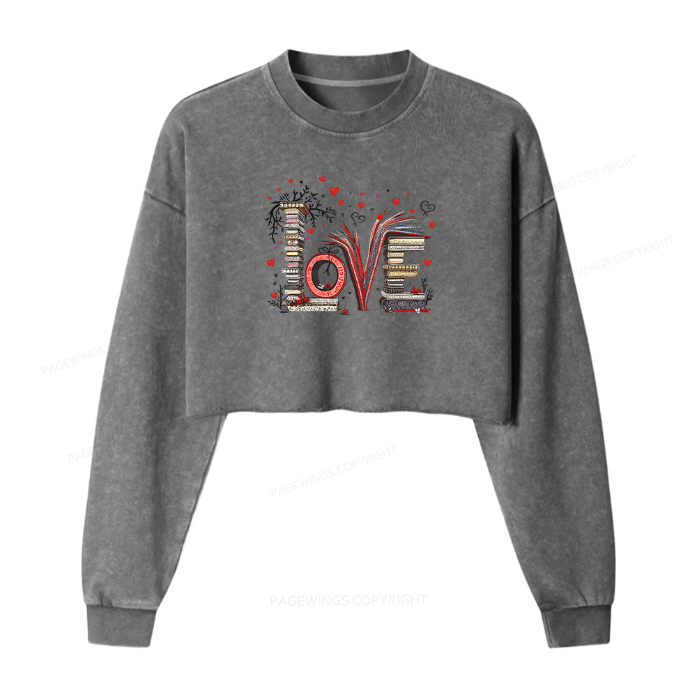 Pagewings Love Books Women Washed Crop Sweatshirt