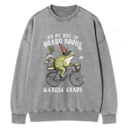 Pagewings On My Way To Hoard Books Unisex Washed Sweatshirt