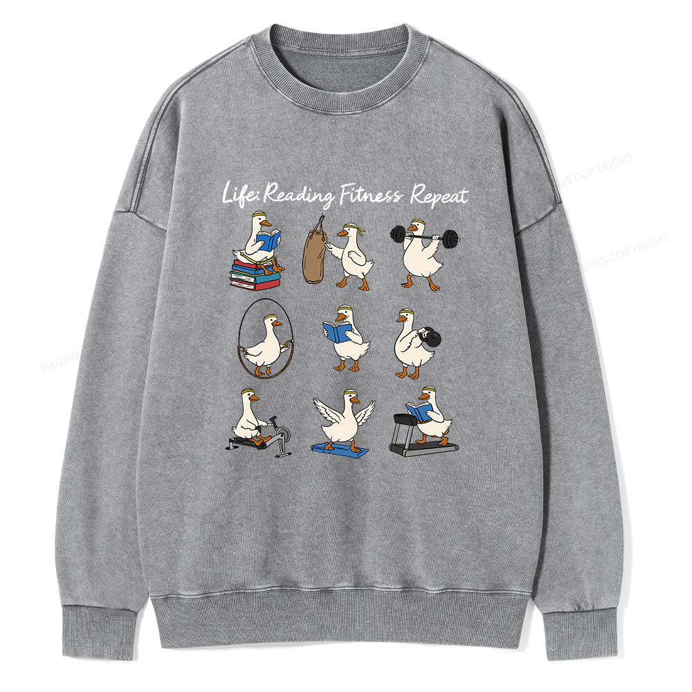 Pagewings Life Reading Fitness Repeat Unisex Washed Sweatshirt