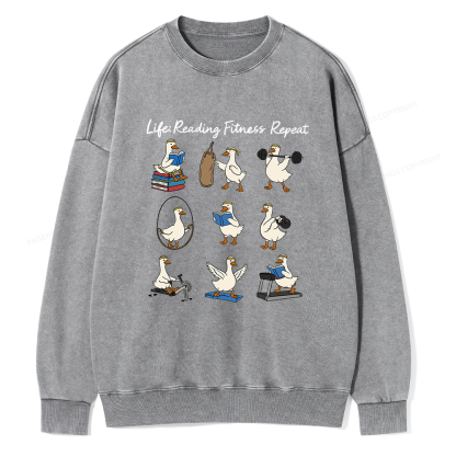 Pagewings Life Reading Fitness Repeat Unisex Washed Sweatshirt