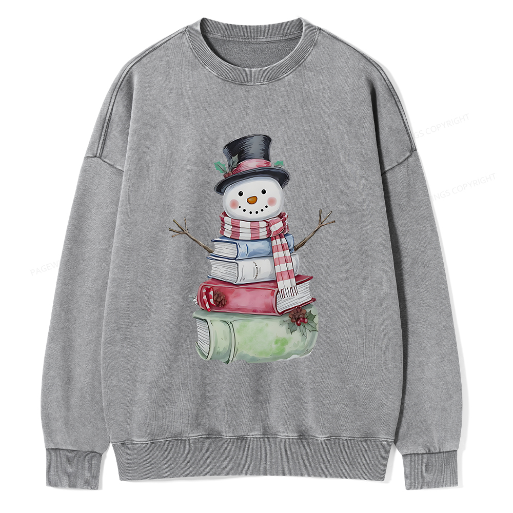 Pagewings Snowman Book Unisex Washed Sweatshirt