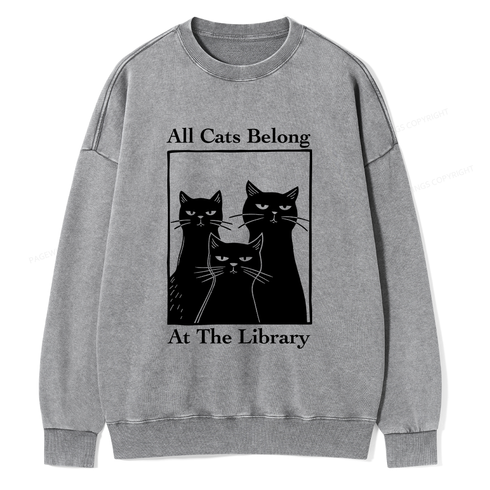 Pagewings All Cats Belong At The Library Unisex Washed Sweatshirt