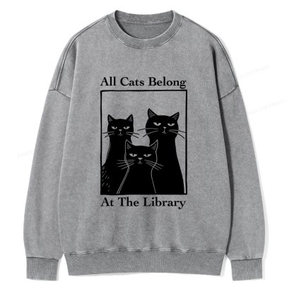 Pagewings All Cats Belong At The Library Unisex Washed Sweatshirt