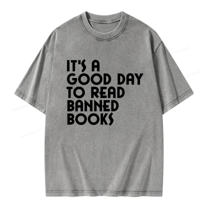 Pagewings It's A Good Day To Read Banned Books Unisex Washed T-shirt