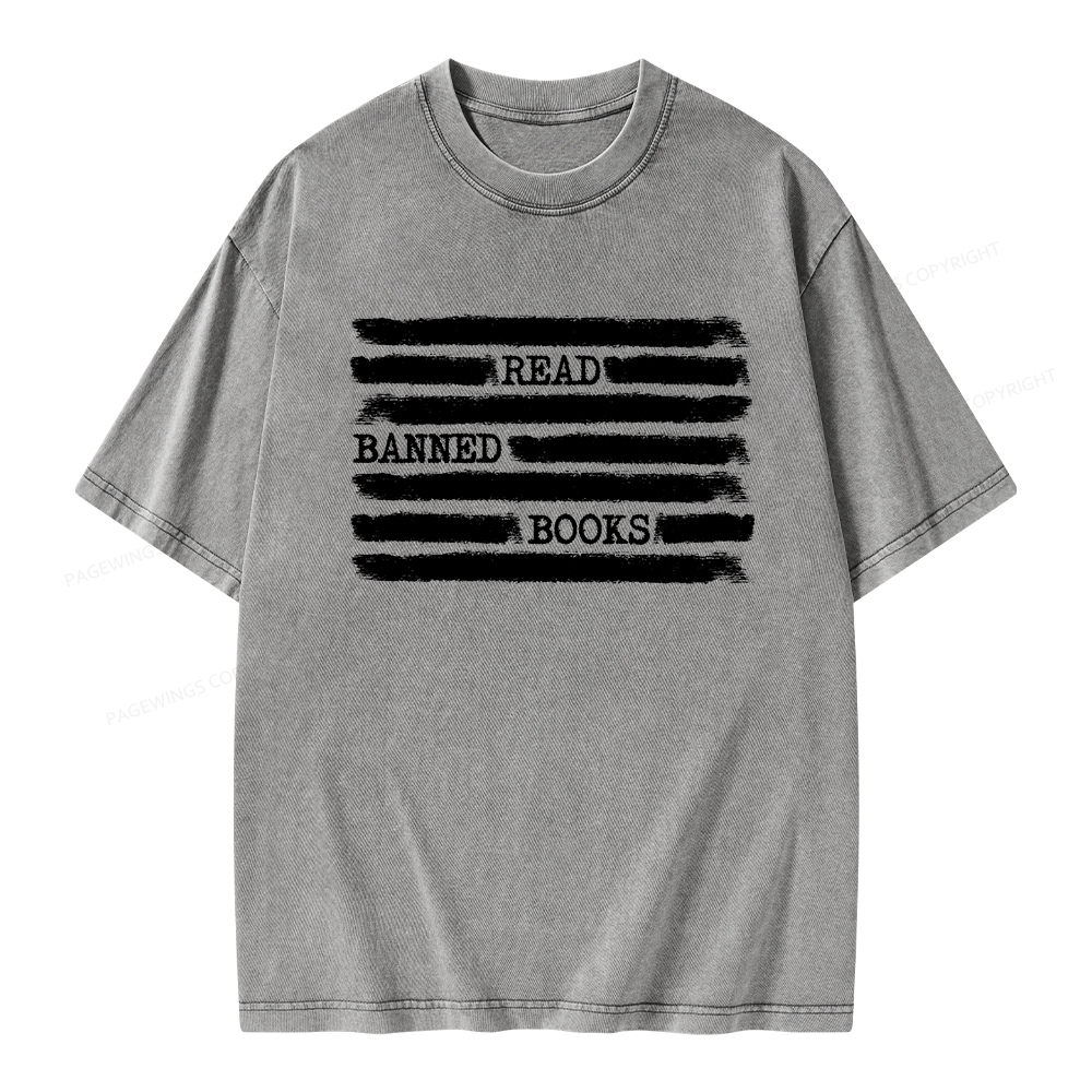 Pagewings Read Banned Books Bookworm Librarian Unisex Washed T-shirt