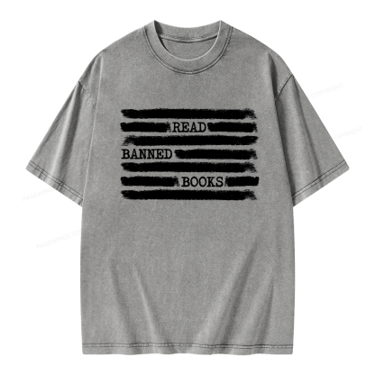 Pagewings Read Banned Books Bookworm Librarian Unisex Washed T-shirt