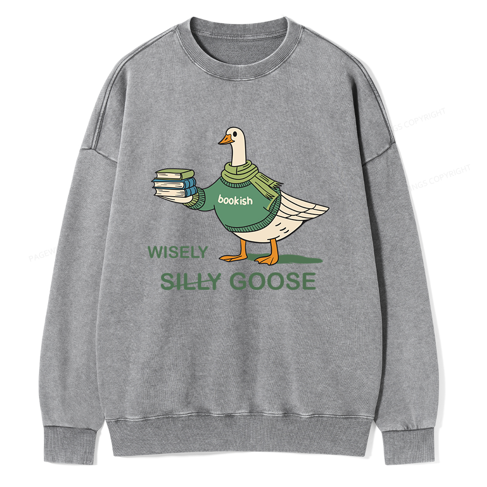 Pagewings Wisely Silly Goose  Unisex Washed Sweatshirt