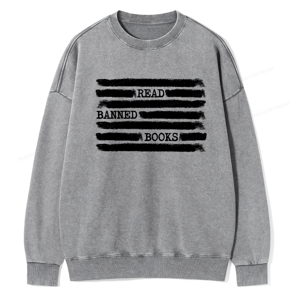 Pagewings Read Banned Books Bookworm Librarian Unisex Washed Sweatshir