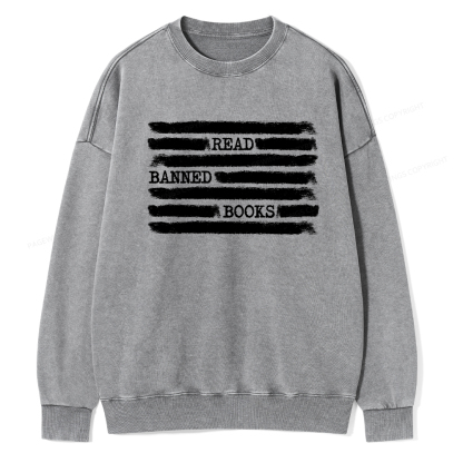 Pagewings Read Banned Books Bookworm Librarian Unisex Washed Sweatshirt