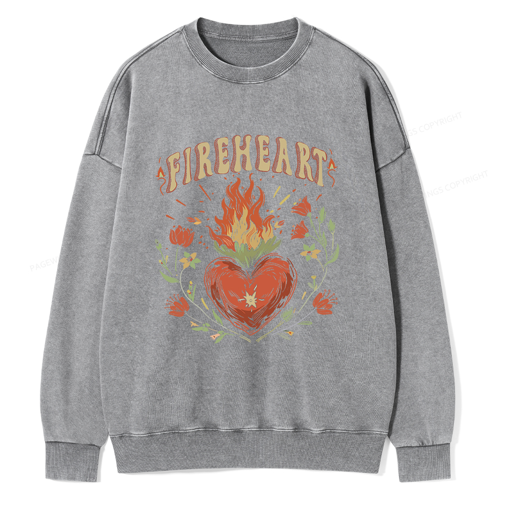 Pagewings Vintage Fire-heart Shirt Unisex Washed Sweatshirt