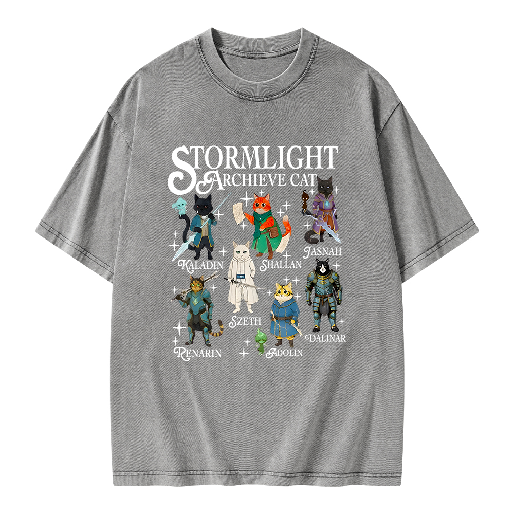 Pagewings Cat Characters Unisex Washed T-shirt