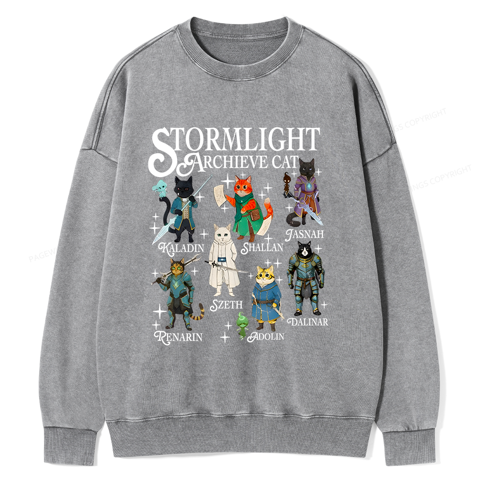 Pagewings Cat Characters Unisex Washed Sweatshirt