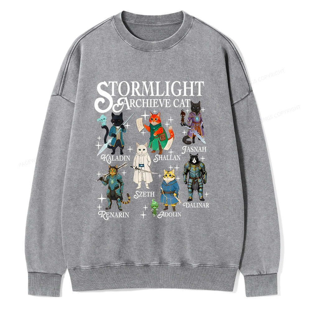 Pagewings Cat Characters Unisex Washed Sweatshirt