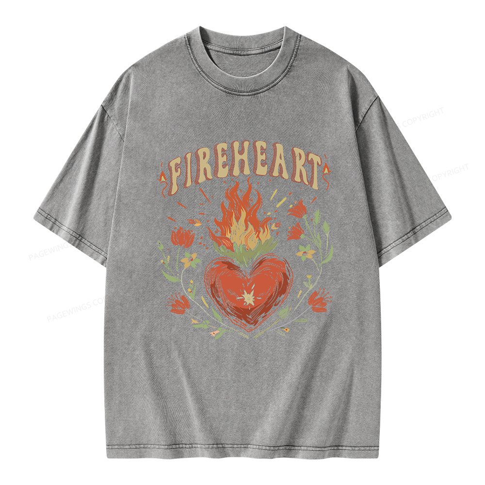Pagewings Vintage Fire-heart Shirt Unisex Washed T-shirt
