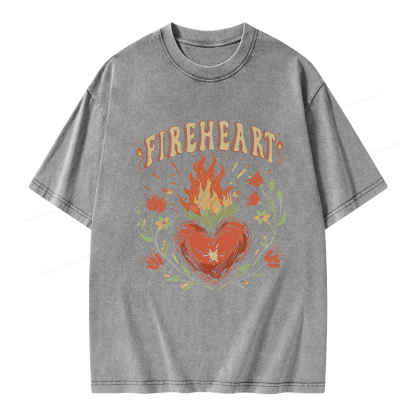 Pagewings Vintage Fire-heart Shirt Unisex Washed T-shirt
