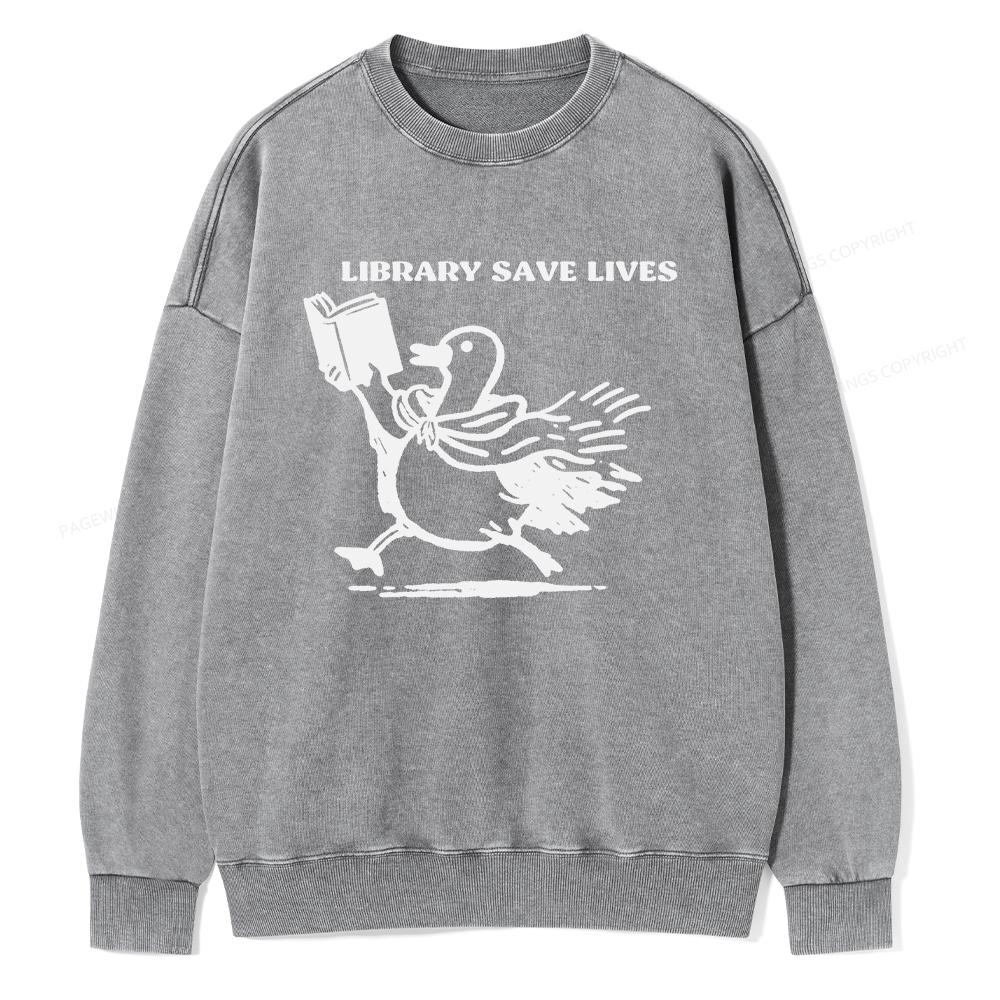 Pagewings Library Save Lives Unisex Washed Sweatshirt