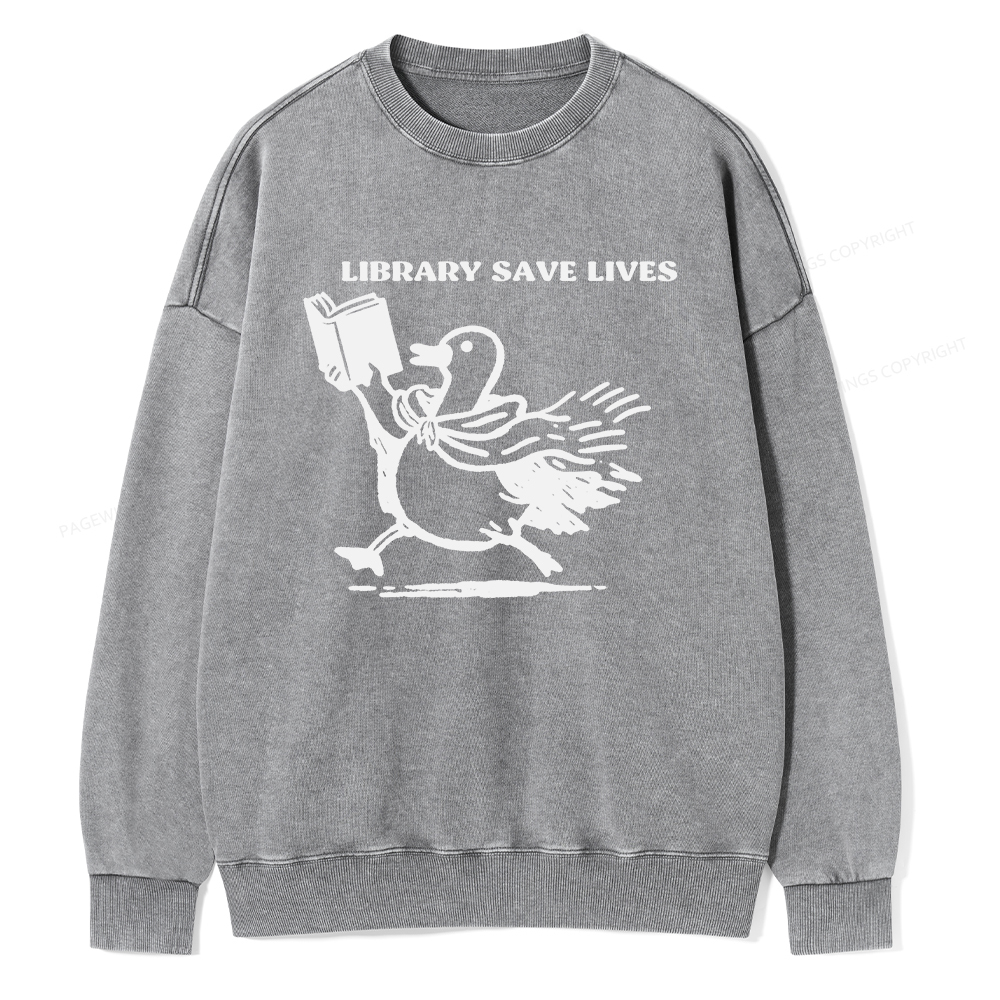 Pagewings Library Save Lives Unisex Washed Sweatshirt