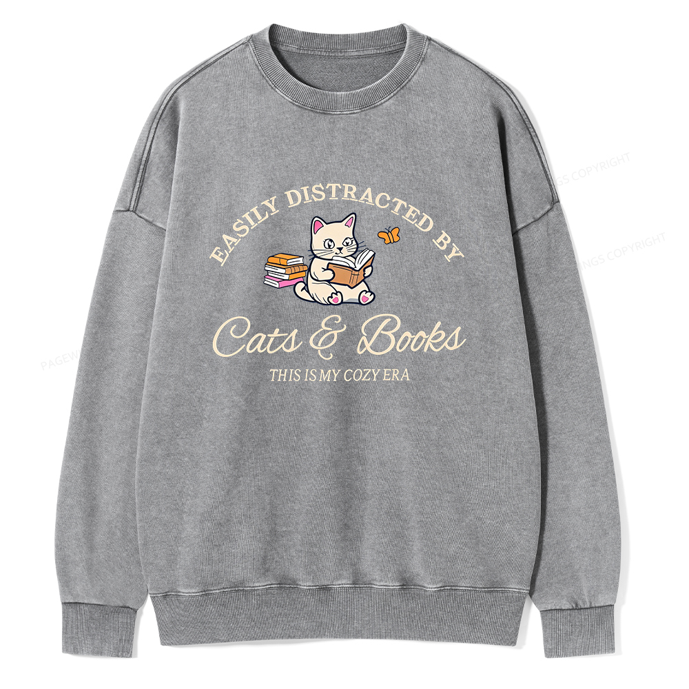 Pagewings Cats and Books Unisex Washed Sweatshirt