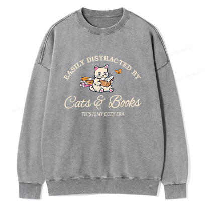 Pagewings Cats and Books Unisex Washed Sweatshirt