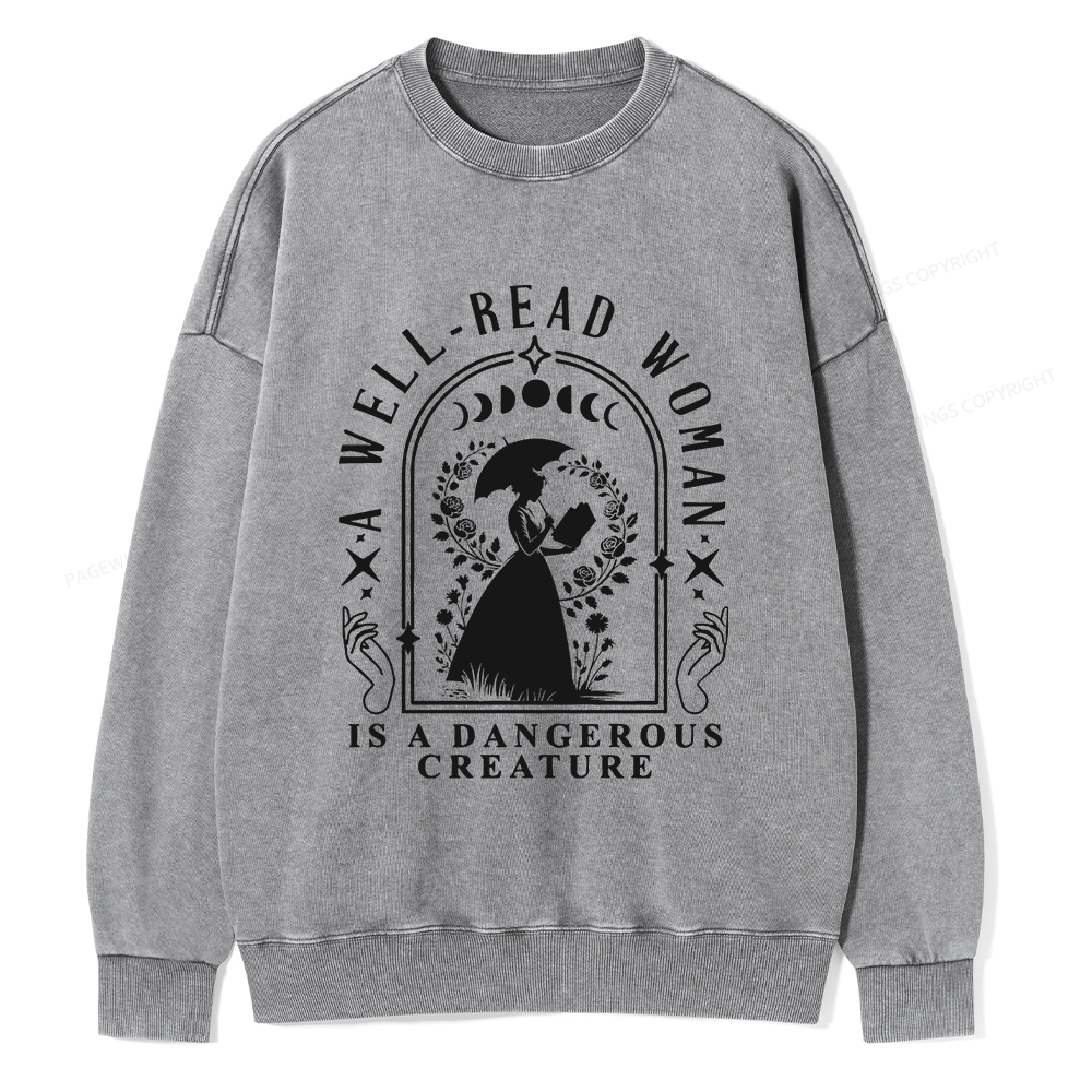 Pagewings A Well-Read Woman Is A Dangerous Creature Unisex Washed Sweatshirt