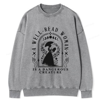 Pagewings A Well-Read Woman Is A Dangerous Creature Unisex Washed Sweatshirt