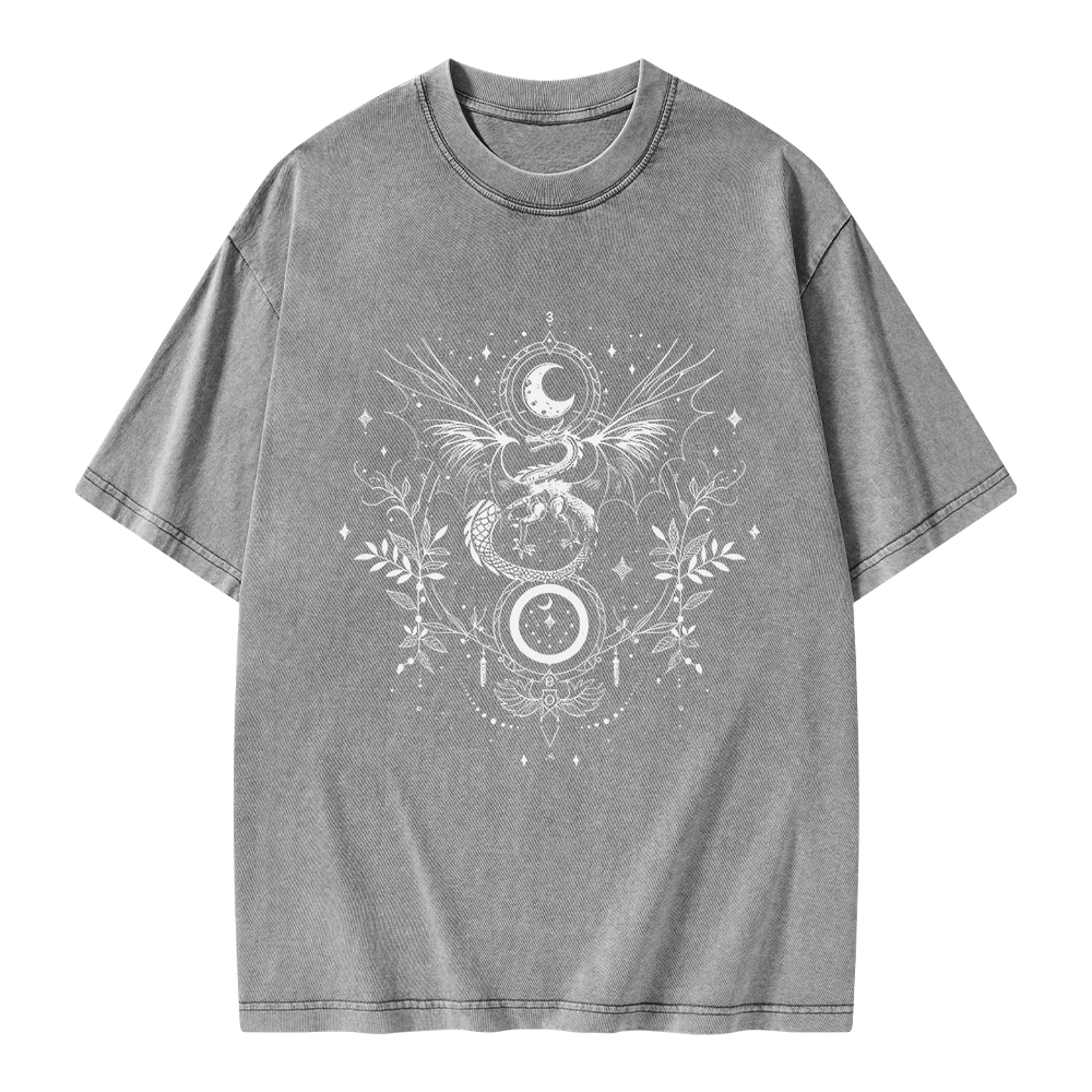 Pagewings Fantasy Dragon Moon Unisex Washed T-shirt
