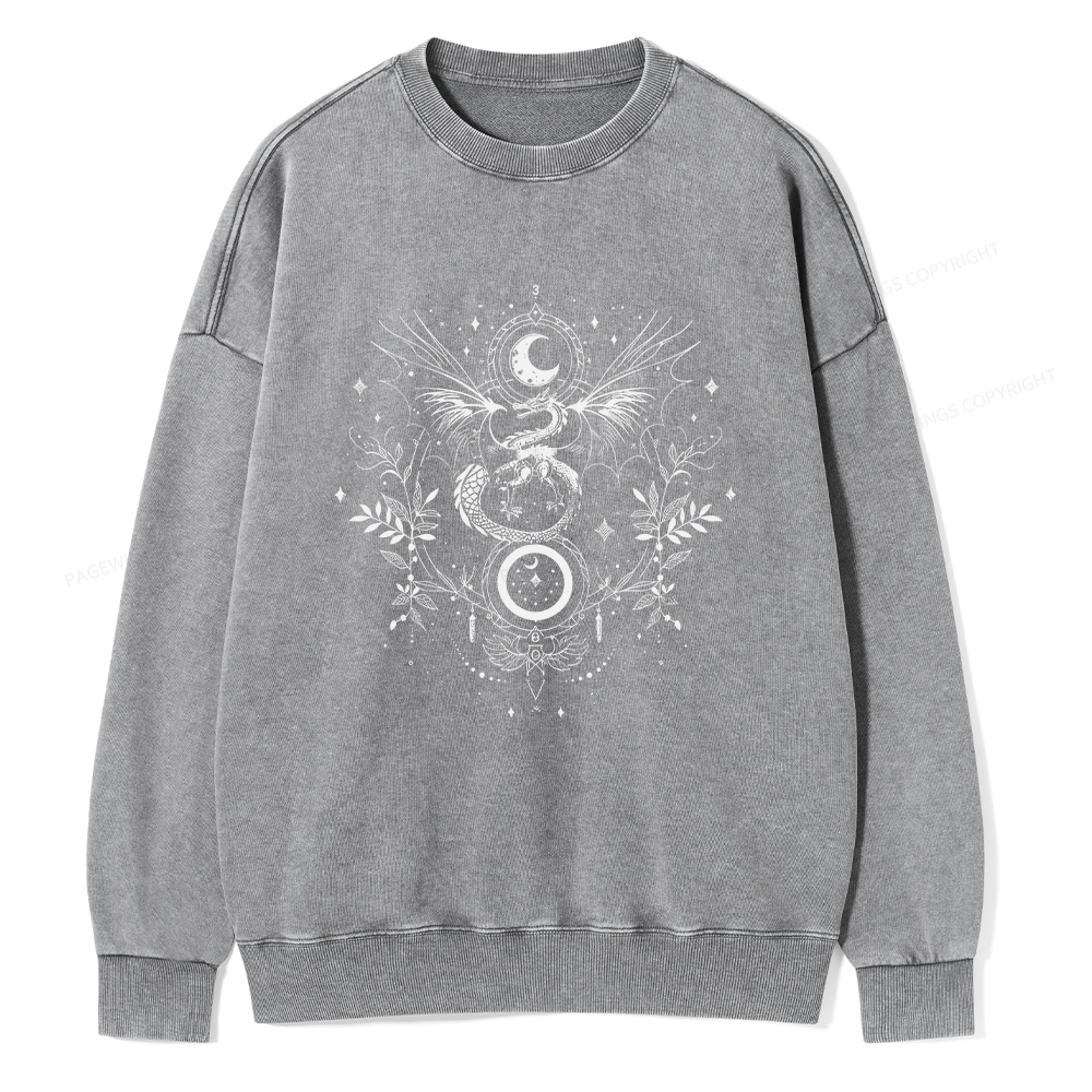 Pagewings Dragon Moon Phase Unisex Washed Sweatshirt