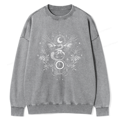 Pagewings Dragon Moon Phase Unisex Washed Sweatshirt